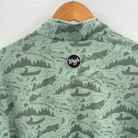 Waggle Performance Wear 1/4 Zip Golf Pullover Trout Fly Fishing Print Size Large - Picture 5 of 8